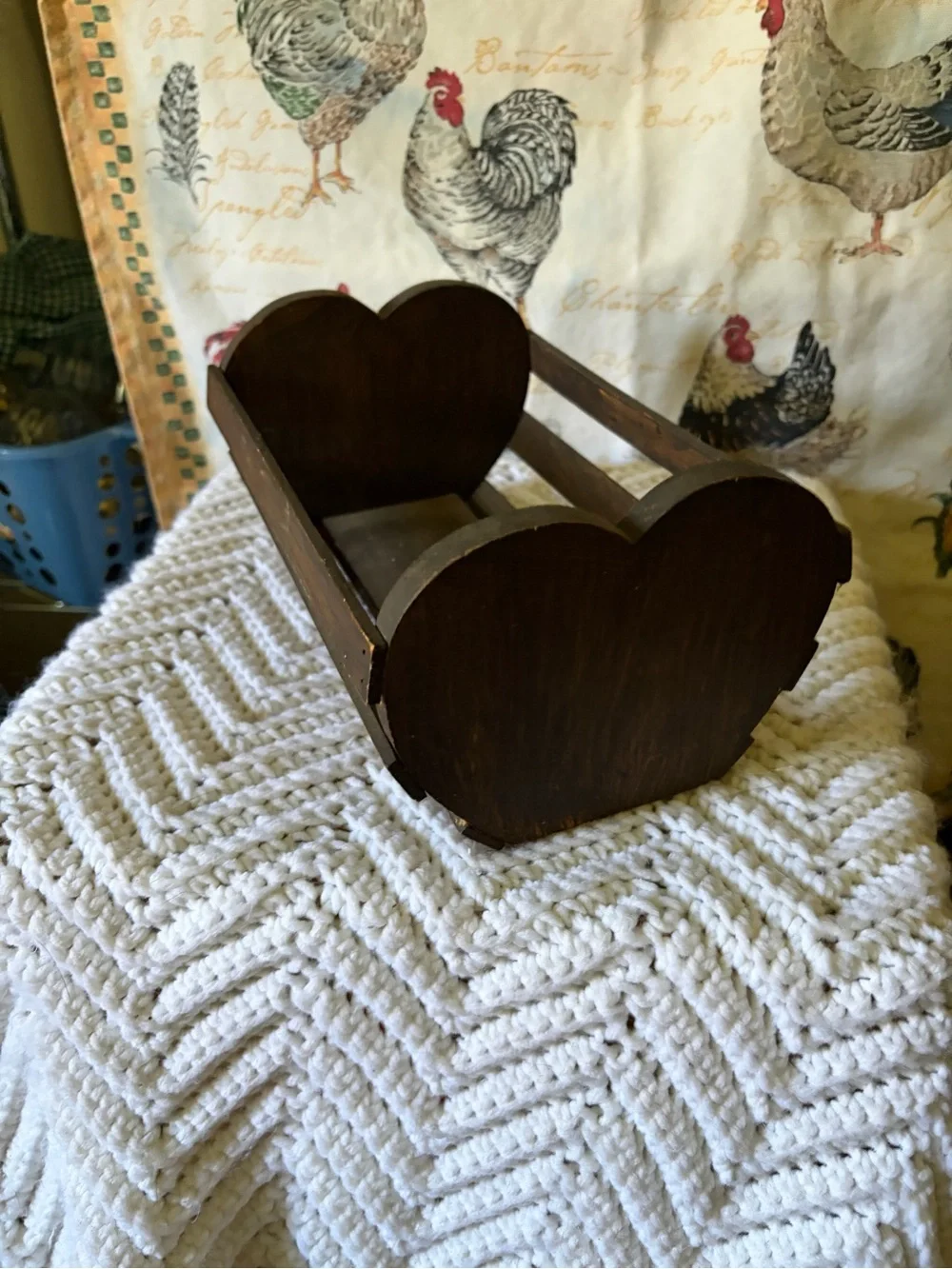 Wooden Slatted Storage Caddy with Heart Accent  - Brown